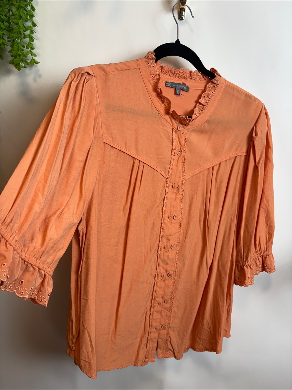 Wit & Wisdom Peach Ruffled Eyelet Button-Front Blouse